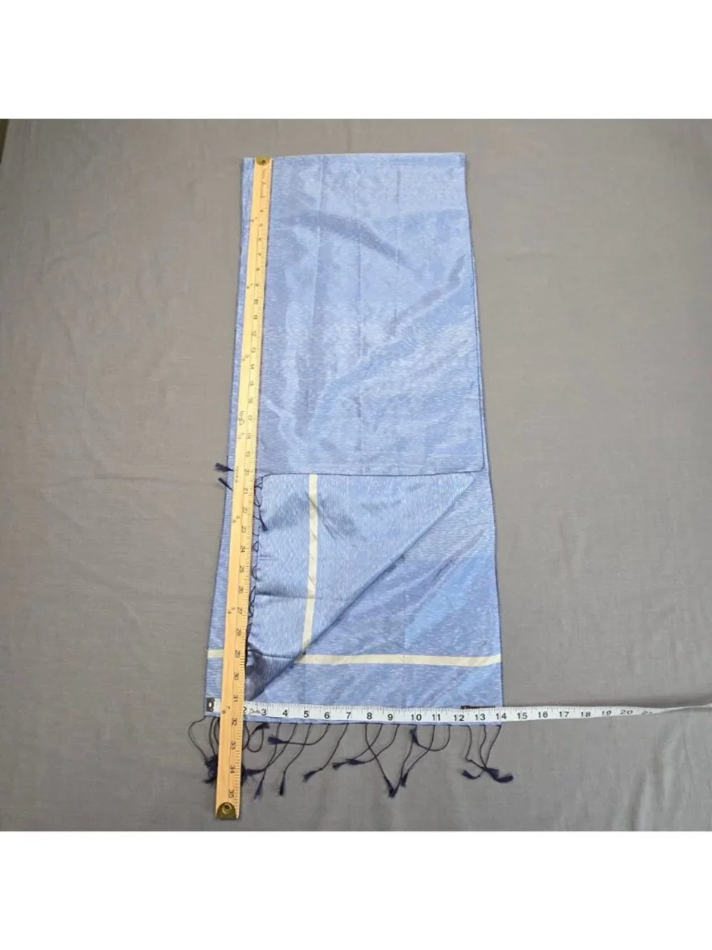 Artisans Angkor Handmade Scarf Blue Fringe Design Lightweight Silk